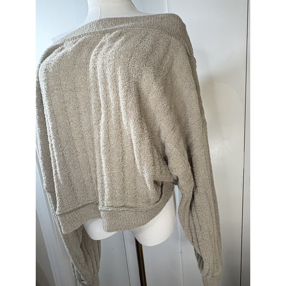 New Free People Women's S Cabin Fever Pullover Sweater Gray Boho Fleece Ribbed - Picture 4 of 8